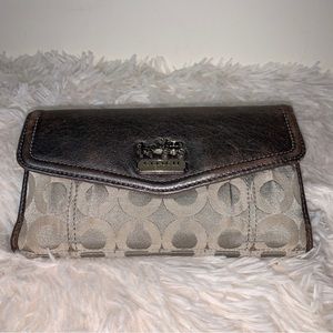 Coach Signature C Wallet Tri-fold Pewter/Silver Cheque Holder Zip Coin Pocket